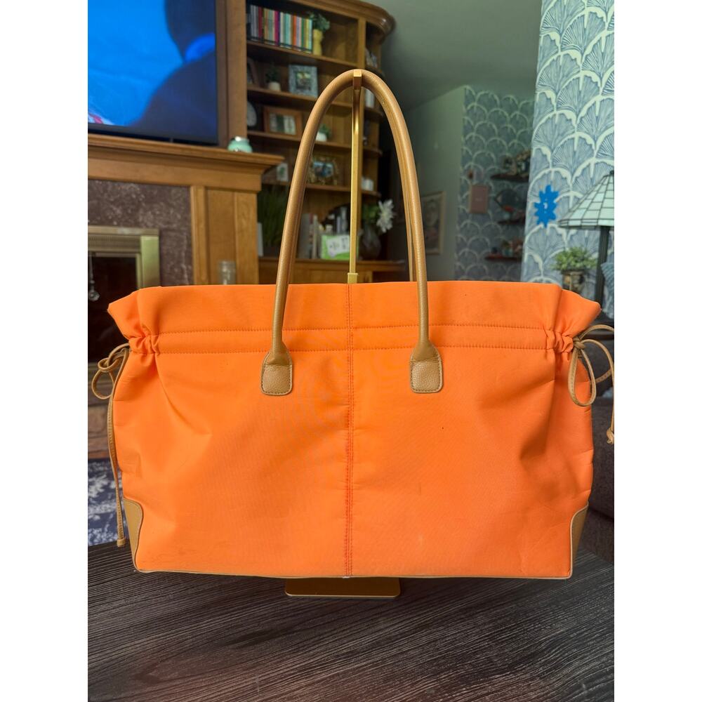 Vintage Lancôme Nylon & Leather Orange XL Shoulder Tote Bag
